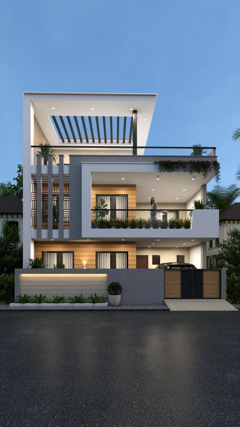 Upper Floor House Design, Elevation Designs For Duplex House, 4 Floors Elevation Design, Beautiful Luxury Homes, Modern Style Home Exterior, 30×50 House Design, Elevation Ideas Architecture, Front Facade House Modern, 30 50 House Front Elevation