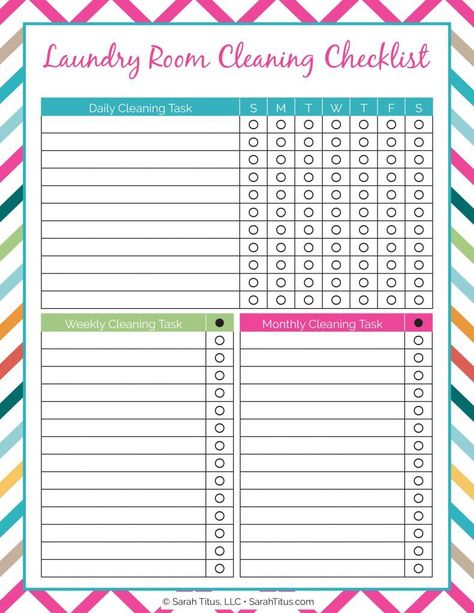 Sarah Titus Free Printables, Dining Room Cleaning Checklist, Living Room Cleaning Checklist, Laundry Room Cleaning, Kitchen Cleaning Schedule, Room Cleaning Checklist, Cleaning Binder, Bedroom Cleaning Checklist, Bathroom Cleaning Checklist