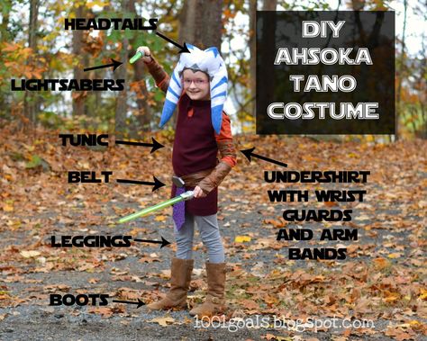 1001 Goals: DIY Ahsoka Tano Costume Disney Halloween Costumes Diy, Kids Star Wars Costumes, Ahsoka Tano Costume, Scout Neckerchief, Star Wars Costumes Diy, Neckerchief Slide, Ashoka Tano, Star Wars 7, Easy Halloween Party