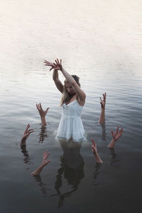 Photoshop editing helped this lake photo come together. Creepy Halloween photography. Creepy Lake, Witch Photos, Scary Photos, Lake Photoshoot, Creepy Photos, Halloween Photography, Water Nymphs, Body Photography, Portraiture Drawing