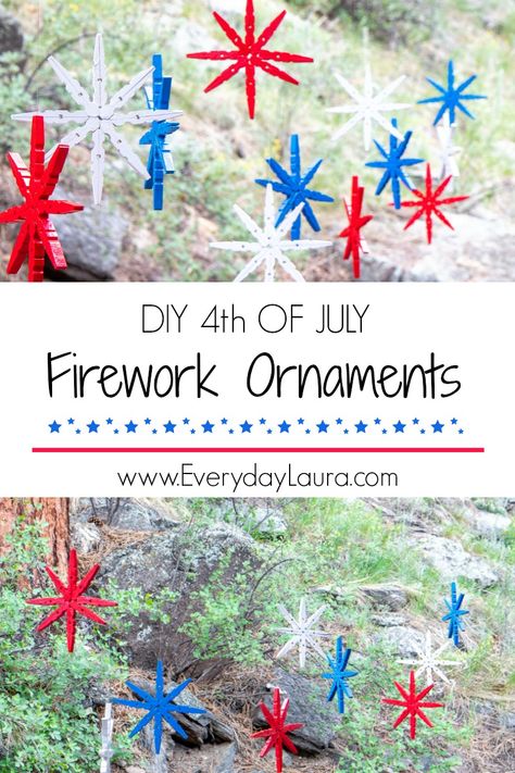 4th Of July Decorations Diy Outdoor, Firework Decorations Diy, Fireworks Crafts, 4th Of July Tree, Diy 4th Of July Decorations, 4th Of July Craft, Fireworks Craft, Easy Christmas Ornaments, Diy Budget