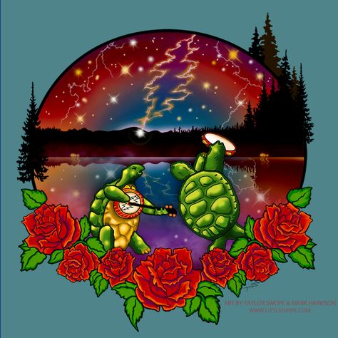 Terrapin Lake - ART BY TAYLOR SWOPE & MARK HARRISON Grateful Dead Tattoo Ideas, How Are You Images, Grateful Dead Thanksgiving, Grateful Dead 4th Of July, Grateful Deadhead, Grateful Dead Poster, Bill Walton Grateful Dead, Terrapin, Dancing Bears