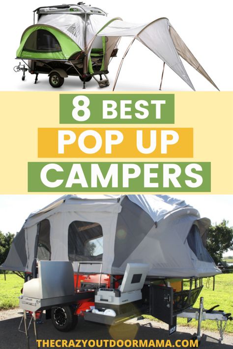 Check out the best 8 pop up campers! You'll get ideas for pop up camper layouts from major brands like Jayco but also small brands you might not have heard of! Opus Camper, Best Pop Up Campers, Pop Up Campers, Pop Up Camper Trailer, Camper Diy, Pop Up Trailer, Camper Hacks, Best Camping Gear, Tent Campers