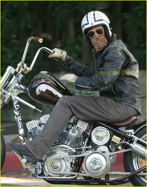 Brad Pitt Motorcycle, Indian Larry, Brad Pitt Photos, Harley Davidson Merchandise, Motorcycle Ride, Harley Bobber, Bobber Bikes, Chopper Bike, Harley Bikes