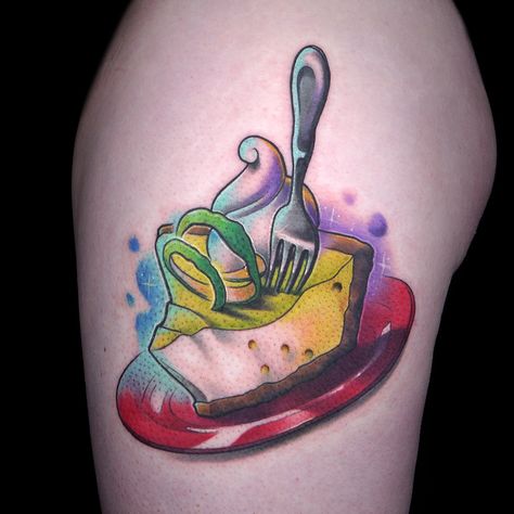 Key Lime Pie Tattoo by Jerrel Larkins Key Lime Pie Tattoo, Pie Tattoo, Feather Outline, Food Tattoos, Ink Master, Lime Pie, School Food, Key Lime Pie, Key Lime