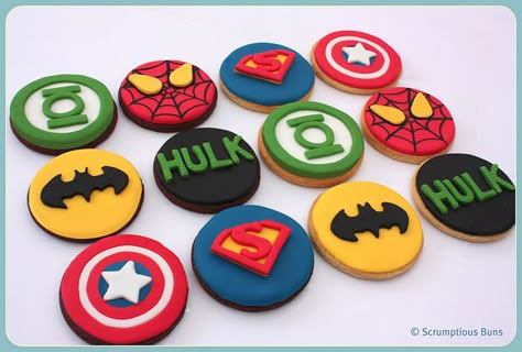 Marvel Super Hero Cookies by Scrumptious Buns (Samantha), via Flickr Super Hero Cookies, Superhero Cookies, Avengers Party, Super Hero Party, Superhero Cake, Superhero Birthday Party, Creative Cookies, Cookie Inspiration, Iced Cookies