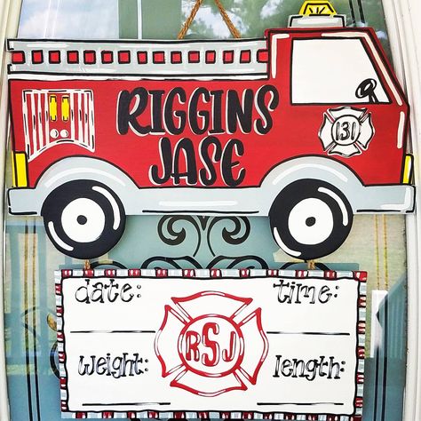 Fireman Nursery, Baby Announcement Hospital, Fireman Decor, Truck Door Hanger, Baseball Nursery, Hospital Door Hanger, Sports Nursery, Teacher Door Hangers