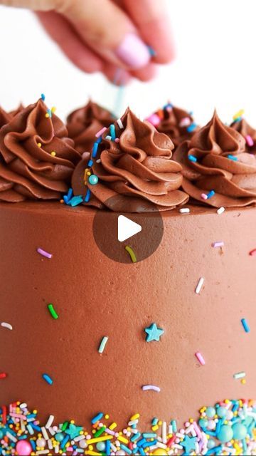 Chocolate Round Birthday Cake, One Bowl Chocolate Cake Recipe, One Bowl Chocolate Cake, Round Birthday Cakes, Piping Tip, Chocolate Sprinkles, Chocolate Buttercream, Chocolate Cake Recipe, 5th Birthday