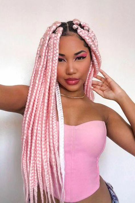 Big Box Braids Baddie Braids, Jumbo Box Braids Styles, Pink Box Braids, Colored Box Braids, Barbie Hairstyle, Jumbo Box Braids, Big Box Braids, Big Box Braids Hairstyles, Tela Iphone