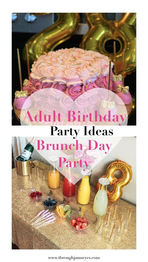 Adult birthday party Ideas | 28th Birthday | Birthday parties for women | brunch party | mimosa bar 30th Birthday Brunch Ideas, At Home Brunch Ideas Decor Birthday, Birthday Brunch Theme Ideas, Birthday Brunch At Home Ideas, Cabin Birthday Party Ideas Adult, Birthday Brunch Ideas Decorations, 37 Birthday Party Ideas For Women, Birthday Brunch At Home, Brunch Day Party