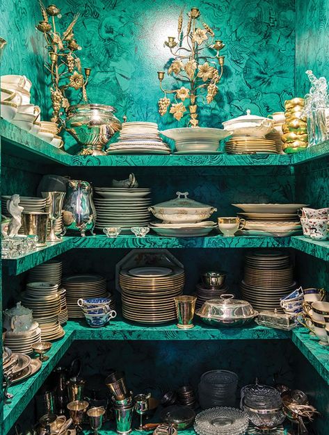 'Entertaining at Home' by Ronda Carman - Flower Magazine China Room Design, Entertaining Closet, Dish Closet, China Pantry, Silver Closet, Party Closet, Dish Pantry, China Room, Christmas Hostess Gifts