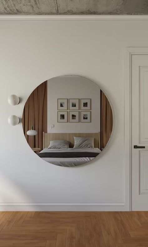 Old&New posted by Between the Walls (20 Photos) - Dwell Round Mirror Living Room, Big Round Mirror, Interior Design Eclectic, Eclectic Apartment, Old Mirrors, Mirror Wall Bedroom, Big Mirror, New Apartment, Living Room Mirrors