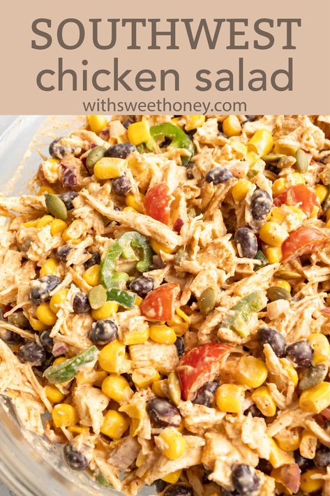 Healthy Shredded Chicken, Southwest Chicken Salad Recipe, Shredded Chicken Dishes, Quick Chicken Salad, Healthy Shredded Chicken Recipes, High Protein Chicken Salad, Southwest Dressing, Shredded Chicken Salads, Low Carb Chicken Salad