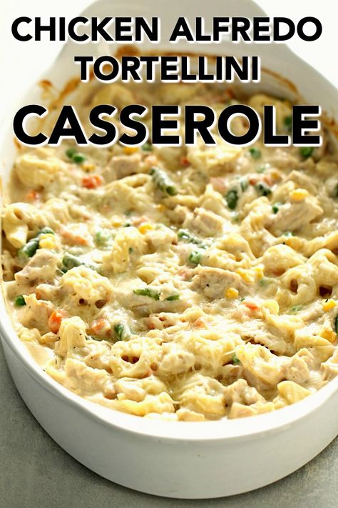 Chicken Alfredo Tortellini Casserole Tortellini Casserole Alfredo, Chicken Tortellini Casserole Recipes, Baked Chicken Tortellini Recipes, Chicken Tortellini Recipes, Chicken Tortellini Alfredo, Chicken Alfredo Tortellini, Cheesy Chicken Alfredo, Alfredo Tortellini, Food Dudes