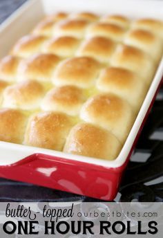 On the table in about an hour, these hot, buttery dinner rolls from Our Best Bites are a welcome addition to dinner. Our Best Bites, Biscuit Rolls, Baked Rolls, Bread Bun, Hot Cross Buns, Cross Buns, Crumpets, Fresh Bread, Dinner Rolls