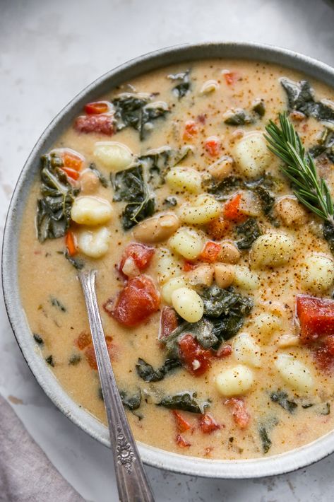 White Bean Gnocchi, Bean Gnocchi, Garbonzo Beans, Gnocchi Recipes Soup, Beans Vegetable, Comfort Soup Recipes, Gnocchi Soup, Comfort Soup, Gnocchi Recipes