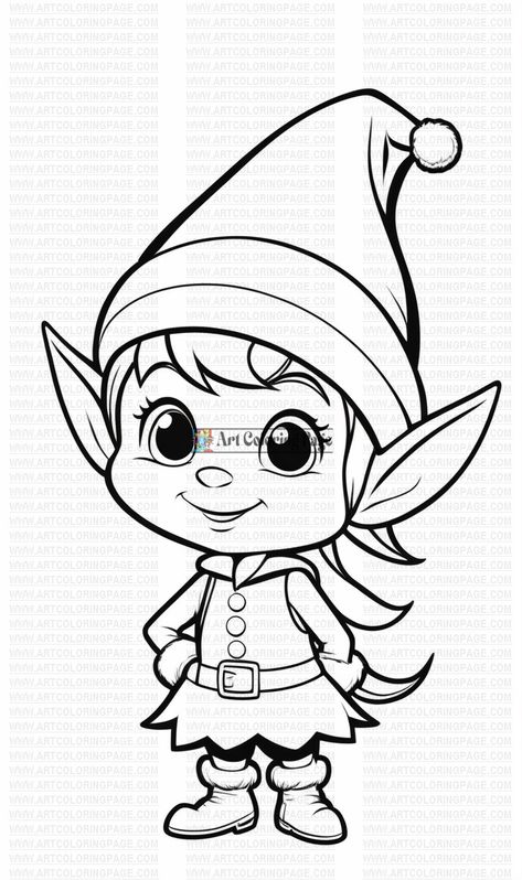 Elf Pictures, Elves Drawing, Elf Faces Christmas, Elves Art, Elf Drawing Christmas, Cute Christmas Elf Drawing, Elf Lineart, Christmas Elf Coloring Pages, Christmas Elf Clipart