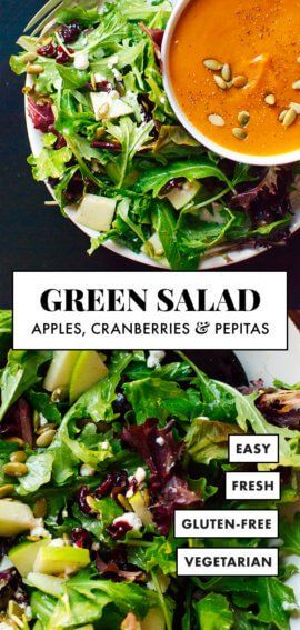 Pepitas Salad, Green Salad With Apples, Cold Weather Meals, Salad With Apples, Creamy Pumpkin Soup, Butternut Soup, Green Salad Recipes, Cold Weather Food, Squash Salad