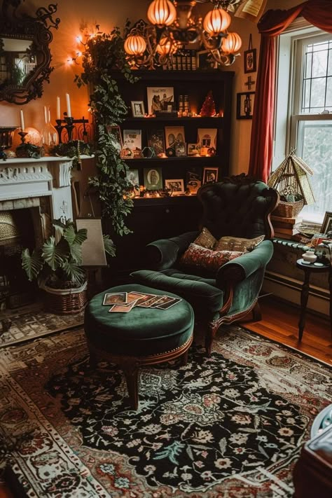 12 Witchy Living Room Interior Designs For Your Inspiration! - My Decor Inspo Witchy Living Room, Moody Decor, Aesthetic Living Room, Dark Home Decor, Dark Home, Apartment Decor Inspiration, Gothic Home Decor, Gothic House, Decoration Inspiration