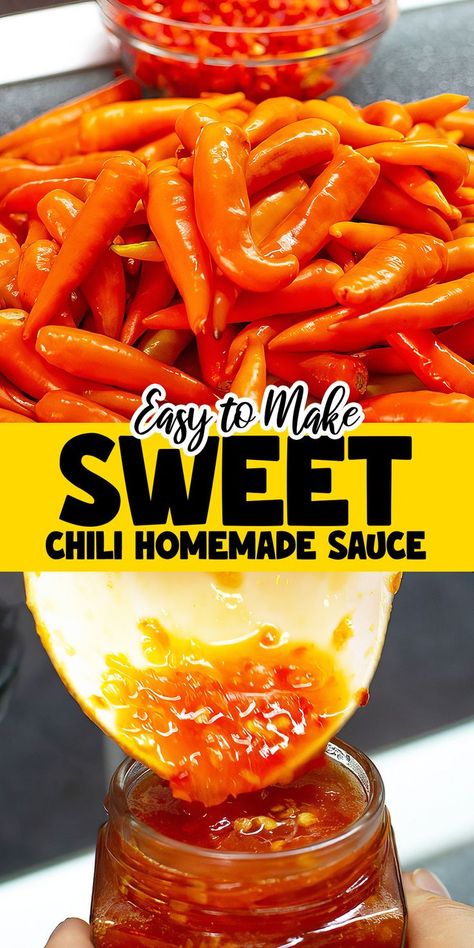 DIY enthusiasts, rejoice! Homemade Sweet Chili Pepper Sauce is the ultimate homemade condiment. Customize the spice level and enjoy it on everything from fries to grilled meats. Chili Sauce Recipe Easy, Chili Sauce Recipe Canning, Thai Sweet Chili Sauce Recipe, Sweet Chili Garlic Sauce, Chili Homemade, Sweet Chilli Sauce Recipe, Sweet Red Chili Sauce, Homemade Chili Sauce, Homemade Sweet Chili Sauce