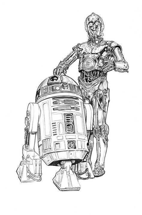 R2d2 And C3po Tattoo, C3po Tattoo, C3po Art, Star Wars Coloring Pages, Star Wars Coloring, Star Wars Art Drawings, Finn Star Wars, Tattoo Poster, Star Wars Illustration