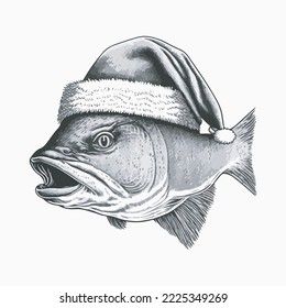 Santa Hat Vector Illustration Tshirt Design Logo Icon Christmas Greeting Card Bass Drawing Fish, Face Pencil Drawing, Santa Hat Vector, Illustration Tshirt, Icon Christmas, Find Santa, Hat Vector, Fish Drawings, Santa Face