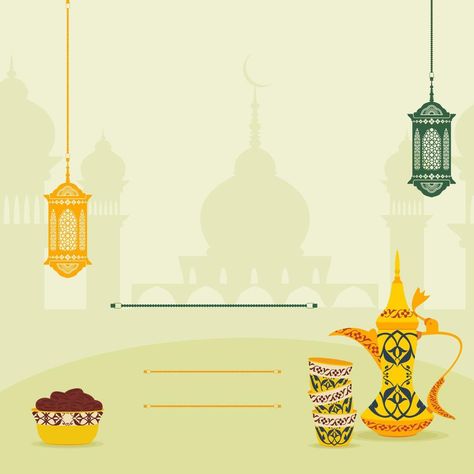 Editable Iftar Party Vector Background Concept Using Hanging Arab Lamp and Gahwa Coffee Also A Bowl of Date Palm Fruits in Front of Mosque Silhouette for Poster or Invitation Card of Islamic Moments Iftar Poster Background, Iftar Meet Poster Background, Iftar Party Poster, Iftar Party Invitation, Iftar Invitation, Party Vector, Mosque Silhouette, Iftar Party, Date Palm