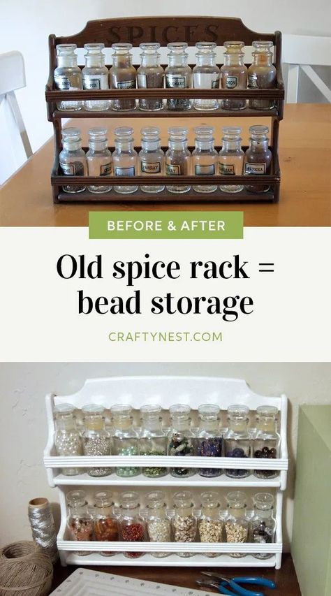 Reuse Spice Jars, Diy Bead Storage, Repurpose Spice Rack, Spice Rack Diy, Diy Spice Rack, Paint Stirrers, Foam Paint, Spice Bottles, Upcycling Ideas