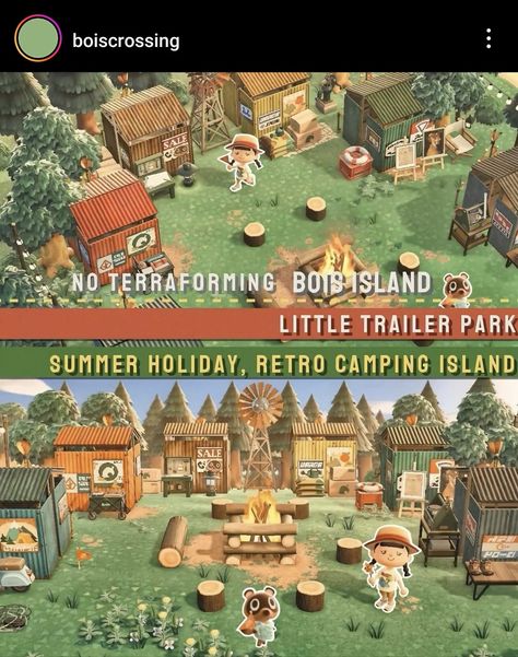 Acnh Trailer Park, Acnh Summer Camp Island, Acnh Summer Camp, Acnh National Park, Camp Acnh, America Core, Trailer Parks, Centre Parcs, Winter Cottagecore