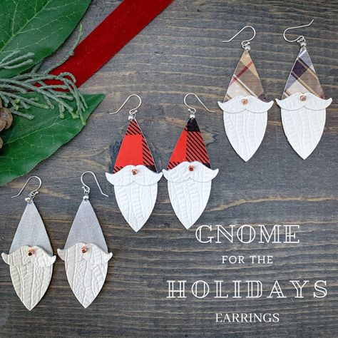 Cricut Earings Diy, Diy Gnome Jewelry, Faux Christmas Earrings, Christmas Leather Earrings Cricut, Christmas Earrings Diy Cricut, Faux Leather Christmas Ornaments, Earrings Leather Diy, Gnome Earrings Diy, Making Leather Earrings