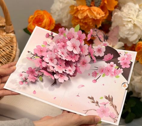 Cherry Blossom Flower Pop Up Card For Her – Giftlab Australia 782 Cherry Blossom Card, Heart Pop Up Card, Pop Up Flower Cards, Box Cards Tutorial, Birthday Gift Card, Card Valentines Day, Greeting Card Birthday, 18th Birthday Cards, Pop Up Box Cards