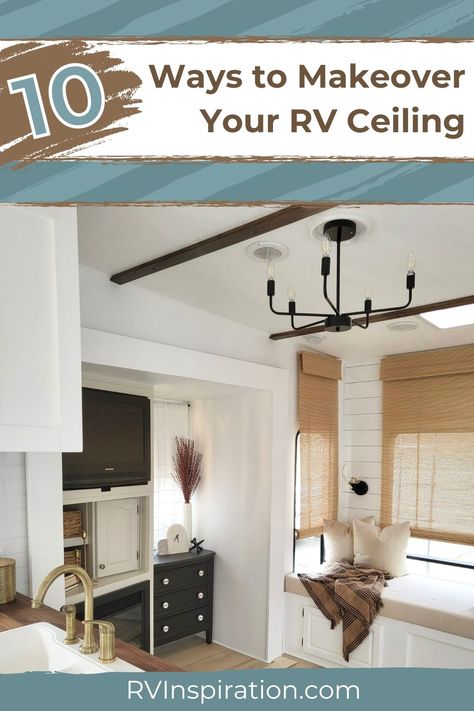 When it comes to renovating an RV, most owners stick with the basics—fresh paint, new floors, maybe even wallpaper, or a fun backsplash. But the renovators in this article took it a step further and renovated their RV ceiling! Check out these ten ways you can completely transform your camper ceiling—from difficult to easy! #rvrenovation #rvinspiration #rvmakeover Camper Ceiling, Horizontal Beadboard, Fun Backsplash, Rv Newbies, Painted Beadboard, Rv Wallpaper, Rv Models, Paint Rv, Ceiling Remodel