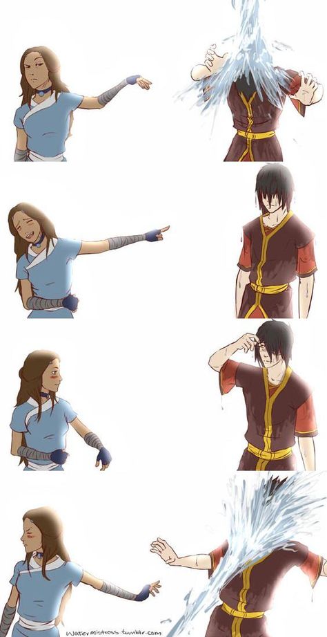 Katara splashes water on Prince Zuko with her waterbending from Avatar The Last Airbender Katara And Aang Fanart, Zuko Comic, Katara And Zuko Comics, Katara And Zuko, Zuko X Katara, Zuko Avatar, Avatar Ships, Zuko Katara, Avatar Ang