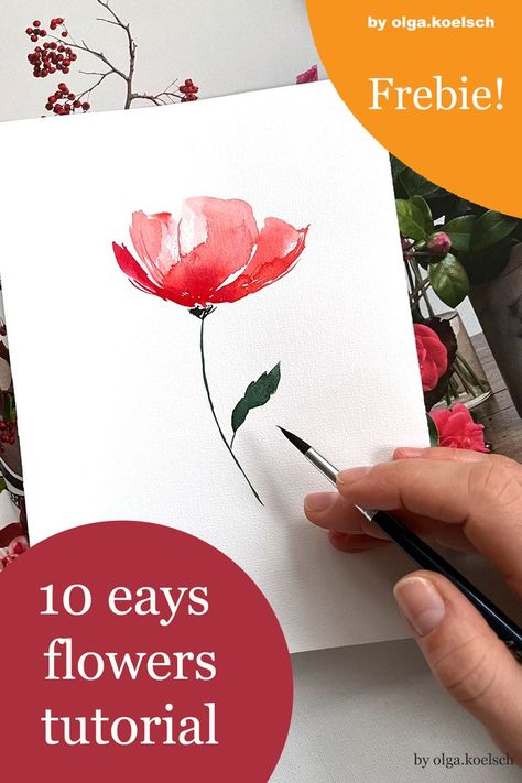 Loose Floral Watercolor Painting Tutorial, Watercolor Art Ideas Easy Simple Flowers, Step By Step Watercolor Painting Easy, Loose Watercolor Flowers Tutorial, Easy Watercolor Flowers For Beginners, Watercolor Art For Beginners Step By Step, Watercolor Step By Step Tutorials, Watercolours Flowers, Easy Watercolor Flowers