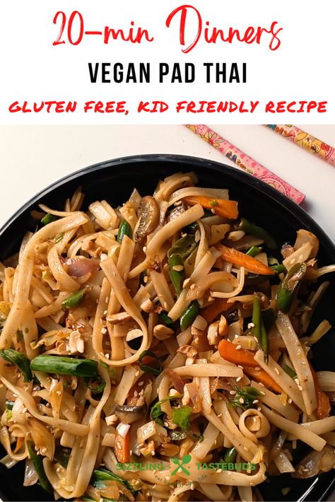 Vegan Pad Thai | Gluten Free, Vegan | 30 min Easy Dinner Recipes Gluten Free Pad Thai Recipe, Pad Thai Gluten Free, Vegan Pad Thai Recipe, Gluten Free Pad Thai, Vegan Pad Thai, Thai Recipe, Pad Thai Recipe, Chaat Recipe, Global Cuisine