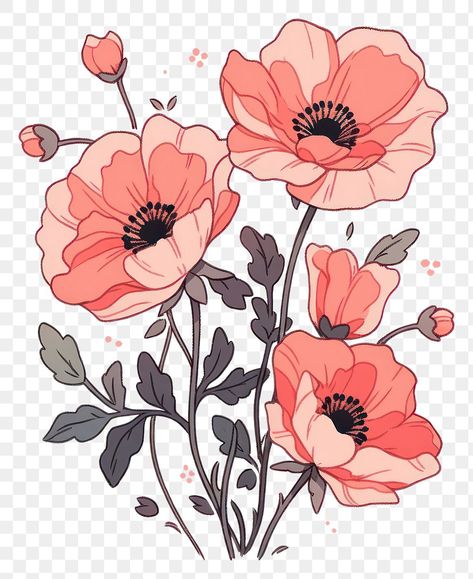 Random Flowers Drawing, Poppy Outline Drawing, Poppies Flower Drawing, Poppy Flowers Drawings, Flower Patterns Drawing, Flower Drawing Design Colour, Giving Flowers Drawing Reference, Flower Reference Drawing, Cartoon Flowers Drawing