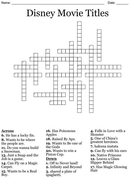 Disney Word Search Free Printable, Disney Crossword Puzzles Printable, Disney Worksheets Printables, Disney Crossword Puzzles, Printable Crossword Puzzles For Adults, Cross Words Puzzle, Disney Worksheets, Fun Crossword Puzzles, Crosswords For Kids