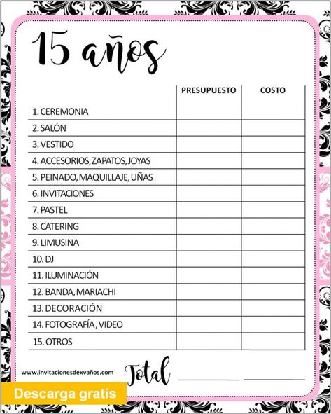 El Planificador De Fiesta no pueden faltar en tu fiesta de XV años, nuestra selección te ayudará a organizar el presupuesto de tu fiesta Quinceñera Ideas, Xv Ideas, Quince Stuff, Quinceanera Planning, Birthday Party For Teens, Bullet Journal School, Planning Checklist, Sweet 15, 15th Birthday