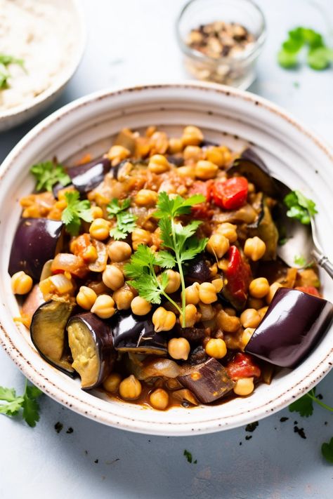 Home - Cooking Mediterranean Chickpea Stew, Tomato Vegetable, Dinner Options, Mediterranean Diet Recipes, Fresh Cilantro, Chickpeas, Rich Textures, Nutritious Meals, Home Cooking