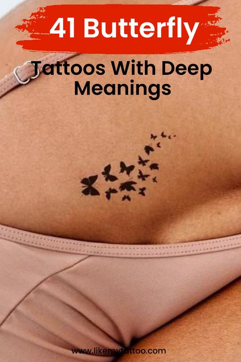 Butterflies aren't just pretty - they have meaning! Discover the stories behind elegant butterfly tattoos. Click the title to learn more! Tattoos With Deep Meaning Butterfly, Tiny Tattoos Angel Wings, Meaningful Tattoos For Lost Loved Ones Butterfly, Butterfly Breathe Tattoo, Small Girly Tattoos With Meaning, Butterfly Tattoo With Meaning, Flying Bird Tattoos For Women, Butterfly Tatoos Woman, Sideways Butterfly Tattoo