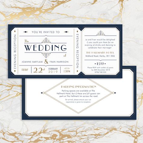 Musical Theatre Ticket Wedding Invitation - Charm Tree Theatre Ticket, Musical Tickets, Ticket Wedding Invitations, Art Deco Invitations, Ticket Style, Art Deco Wedding Invitations, Art Deco Theme, Invitation Mockup, Theater Tickets