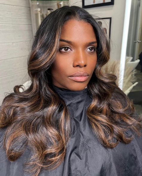 Balayage Sew In Weave, Ombre Black To Brown Hair, Girly Maintenance, Black With Blonde Highlights, Flips Hair, Silk Press Hair, Light Brown Balayage, Quick Weaves, Future Hairstyles