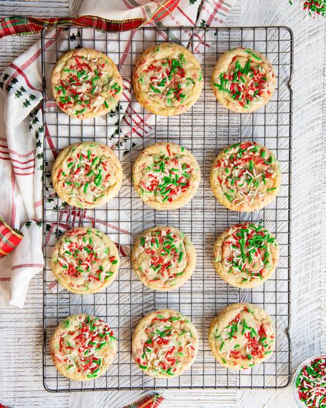 Christmas Sprinkle Cookies - Best Christmas Desserts Hbh Christmas Cookies, Christmas Sugar Sprinkle Cookies, Chewy Sprinkle Sugar Cookies, Christmas Sprinkles Cookies, Chewy Christmas Sugar Cookies, Sprinkle Filled Sugar Cookies, Christmas Cookie Sprinkles, Christmas Sprinkle Cookies Recipes, Sugar Cookie Sprinkle Recipe