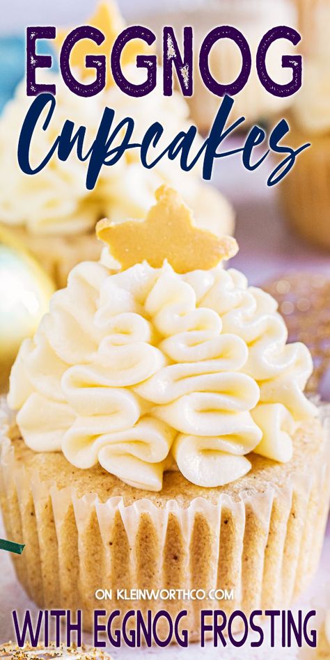 Egg Nog Cupcakes Recipe, Eggnog Cupcakes Box Cake, Eggnog Cupcakes Easy, Eggnog Cupcakes Recipe, Eggnog Buttercream Frosting, Gingerbread Cake With Eggnog Frosting, Eggnog Treats, Spice Cake Eggnog Buttercream, Eggnog Desserts