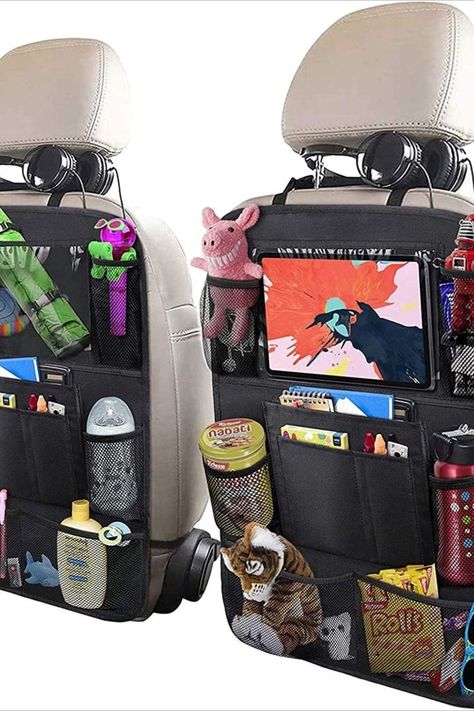 Car Backseat Organizer with 10" Table Holder, 9 Storage Pockets Seat Back Protectors Kick Mats for Kids Toddlers, Travel Accessories, Black, 2 Pack Car Backseat, Backseat Organizer, Backseat Car Organizer, Car Interior Storage, Car Seat Organizer, Packing Car, Console Organization, Rv Parts, Back Bag