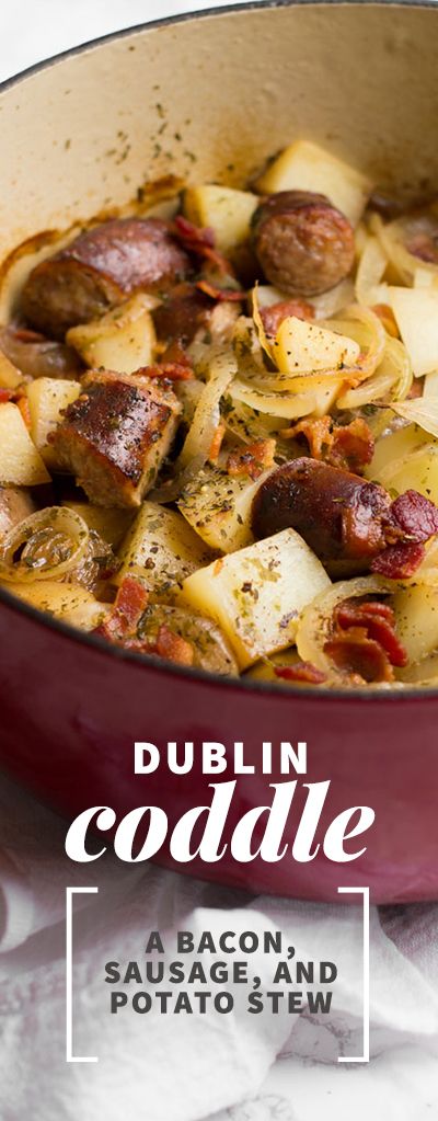 This slow-cooked Dublin Coddle recipe with bacon, sausage, and potatoes would be perfect for St. Paddy's Day! Sausage And Potato Stew, Dublin Coddle Recipe, Bacon Stew, Coddle Recipe, Irish Sausage, Dublin Coddle, Sausage And Bacon, Beef Ham, Potato Sausage