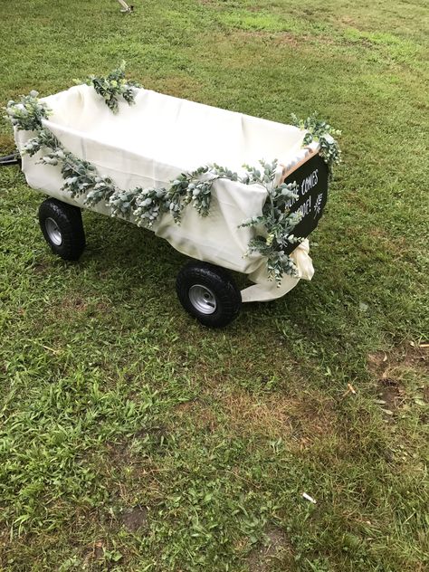 Radio Flyer Wedding Wagon Ideas, Wagon Decor For Wedding, Decorate Wagon For Wedding, Wagon Ideas For Wedding, How To Decorate A Wagon For A Wedding, Decorating Wagon For Wedding, Wedding Wagon Ideas, Wagon Decorated For Wedding, Wedding Wagon Decorations