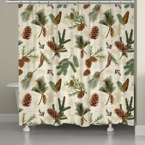 Laural Home 72-in Polyester Multicolorpolyester Pictorial Shower Curtain in the Shower Curtains & Liners department at Lowes.com Luxurious Cabin, Rustic Shower Curtains, Brown Shower Curtain, Rustic Shower, Black Forest Decor, Park Designs, Floral Shower Curtains, Shower Curtain Hooks, Curtain Hooks