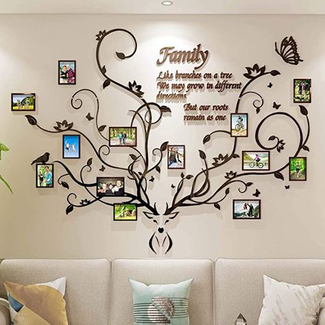 Family Tree Wall Decor, Photo Frame Tree, Family Tree Picture Frames, Family Tree With Pictures, Frame Wall Collage, Collage Mural, Collage Diy, Family Photo Frames, Family Tree Wall Decal