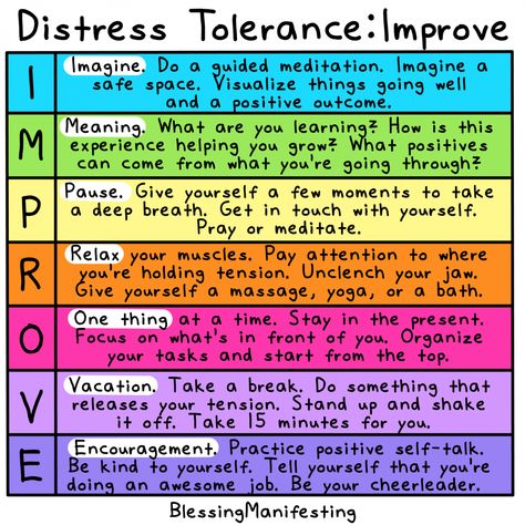 Dialectical Behavior Therapy: IMPROVE Coping Methods, Dbt Therapy, Distress Tolerance, Dbt Skills, Behavior Therapy, Understanding Emotions, Dialectical Behavior Therapy, School Social Work, Counseling Activities